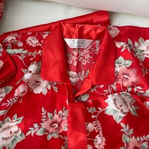 Red Floral Silk Blouse